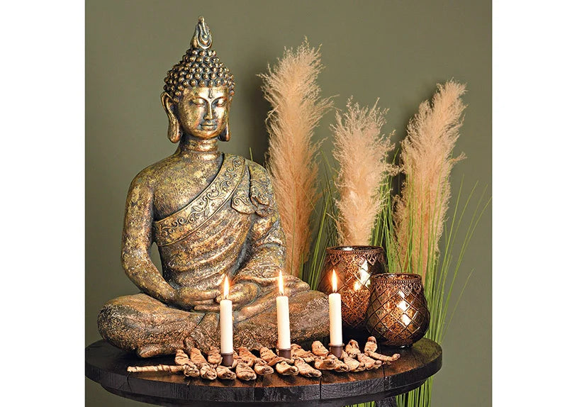 Buddha Figur sitzend gold-antik 65cm