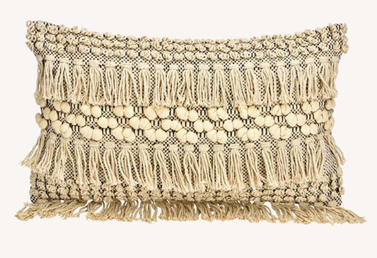 Boho Kissen Textil Creme 50x30cm