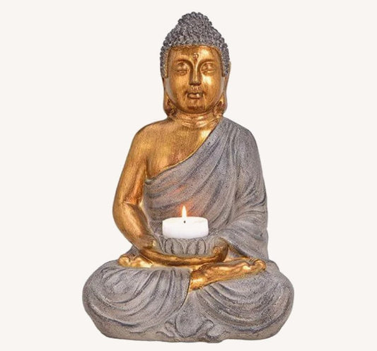 Buddha Figur sitzend mit Teelichthalter braun gold 41