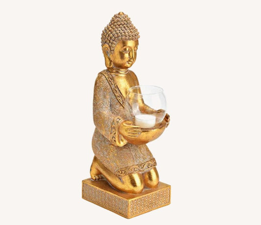 Buddha Figur mit Teelichthalter gold 14cm