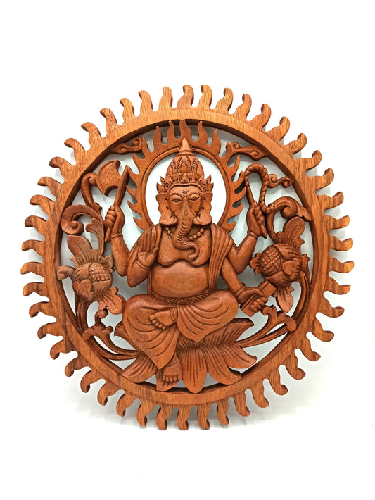 Wanddekoration rund Massivholz Ganesha 40cm